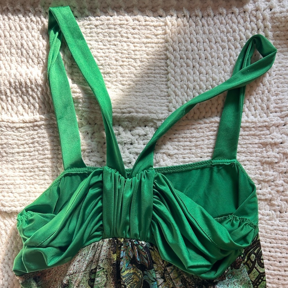 Y2K Young & Joy Green Paisley Halter Midi Dress - Picture 2 of 5